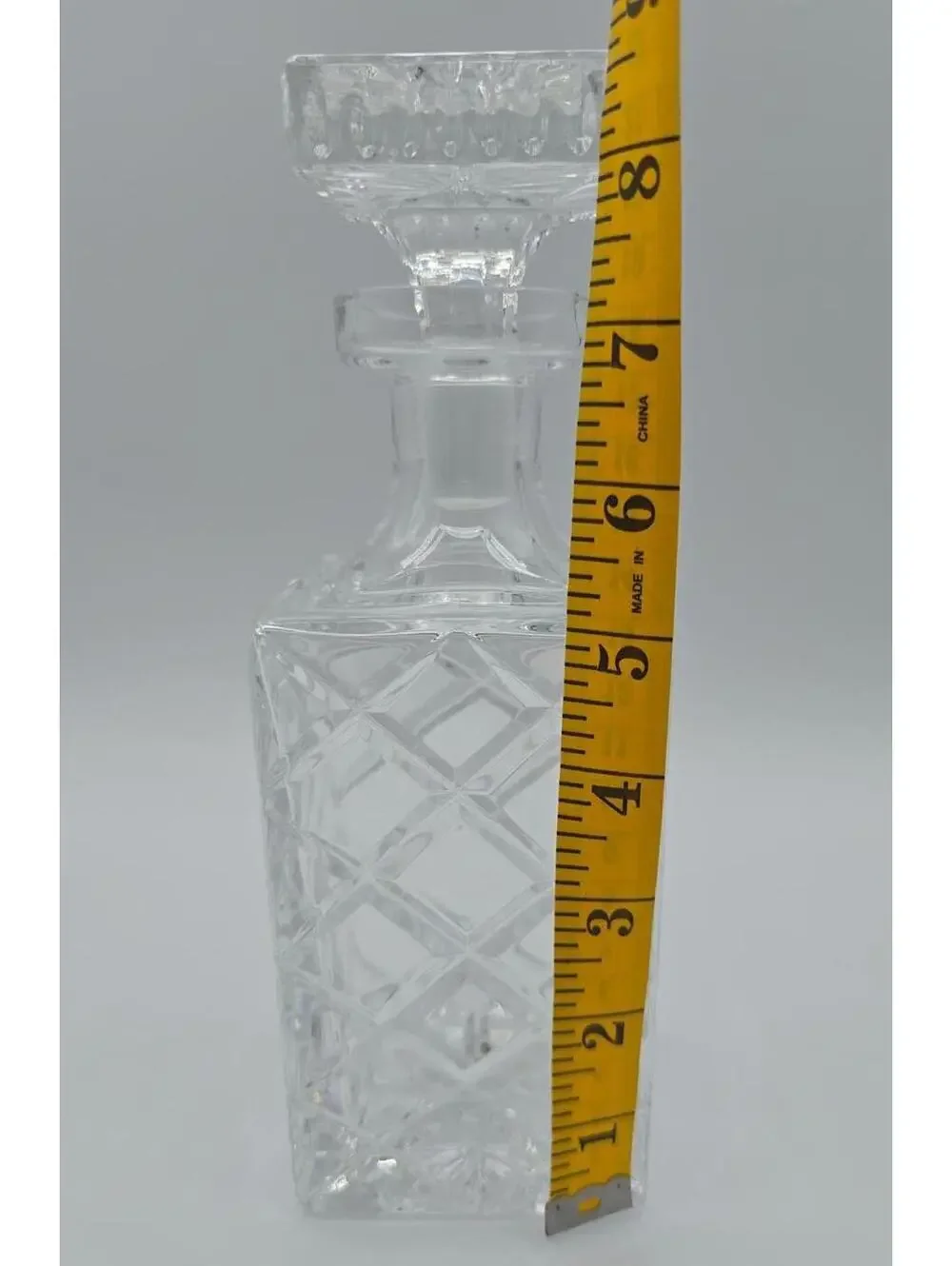 Vintage MCM Cut Crystal Square Decanter w/Stopper Diamond Pattern 9